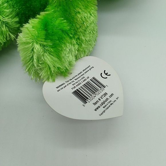 Cal Plush Love Green Frog With Red Heart Bow Item # V7289 - Picture 5 of 6